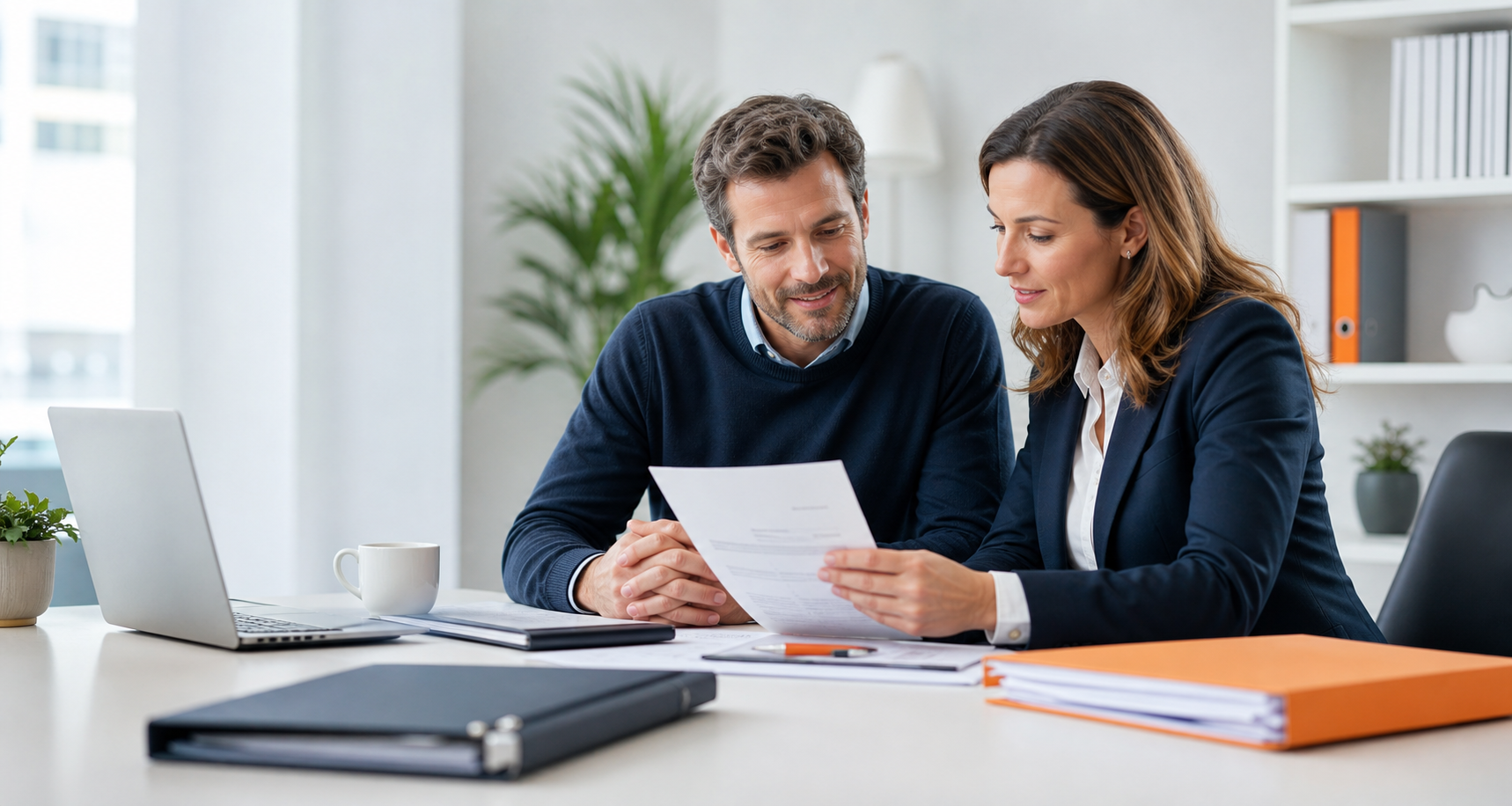 Un dirigeant accompagné par une experte pour analyser une facture impayée